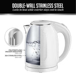 Load image into Gallery viewer, OVENTE Electric Kettle, 1.7L Double Wall Stainless Steel Insulated Water Boiler &amp; Heater for Coffee or Tea, 1100W Fast Boiling with Auto Shut-Off, Boil-Dry Protection &amp; Secure Locking Lid, White KD64W