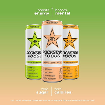 Rockstar Focus, Orange Pineapple, 12 Fl Oz Cans (Pack of 12)