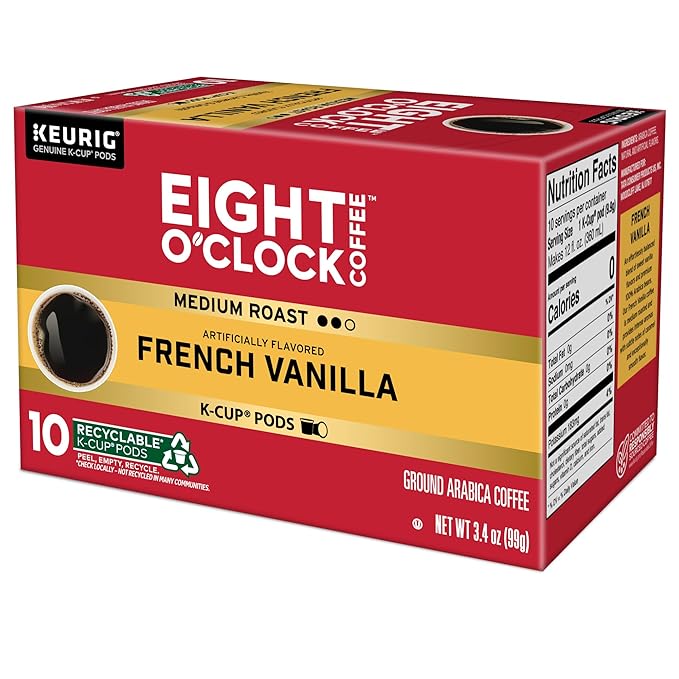 Eight O'Clock Coffee French Vanilla, Keurig Single Serve K-Cup Pods, Light Roast, 60 Count (6 Packs of 10)