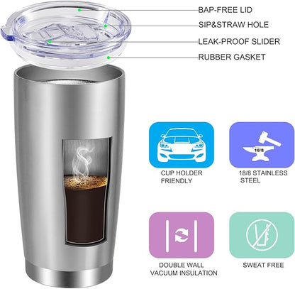 VEGOND 20oz Tumbler with Lid and Straw Stainless Steel Tumbler Cup Bulk Vacuum Insulated Double Wall Travel Coffee Mug Powder Coated Coffee Cup(Stainless 12 Pack