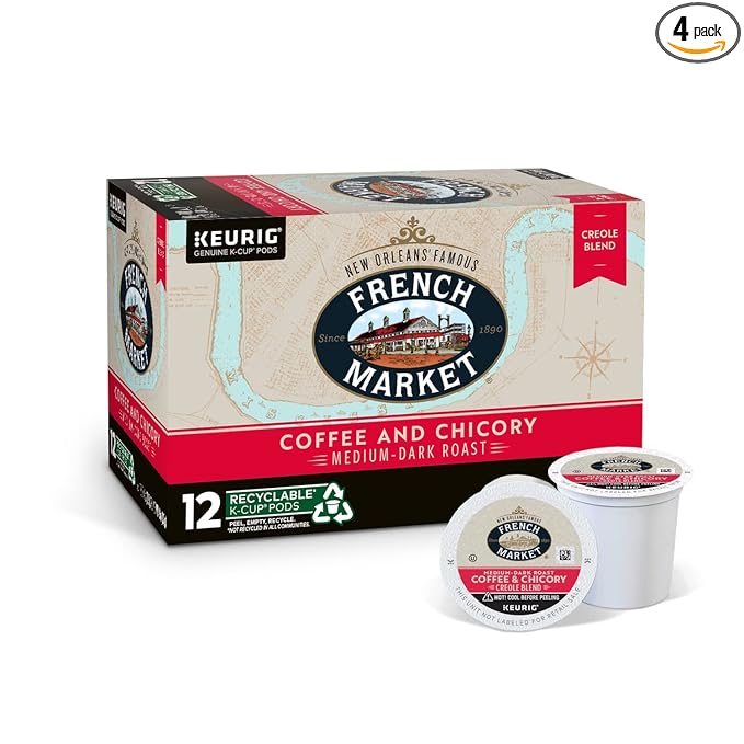 French Market Coffee & Chicory Medium-Dark Roast Single Serve Coffee Pods, 12ct Box (Pack of 4)
