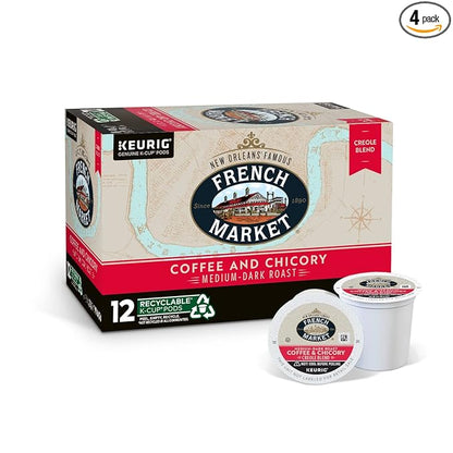 French Market Coffee & Chicory Medium-Dark Roast Single Serve Coffee Pods, 12ct Box (Pack of 4)