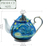 Load image into Gallery viewer, Teapot 30 oz Van Gogh Paintings Bone China Loose Tea Pot Floral Design Vintage Ceramic Coffee Water Pot European Style Porcelain (Starry Sky)