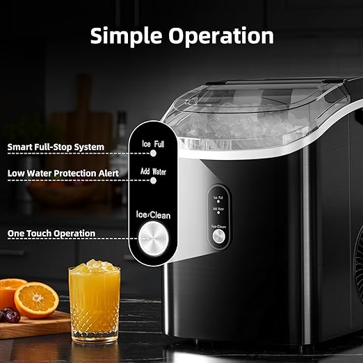 Antarctic Star Nugget Ice Maker Countertop with Soft Chewable Ice, Portable Sonic Ice Maker with Basket and Scoop, Removable Top Cover, Auto-Cleaning for Home/Party/RV/Camping (Stainless Steel Black)
