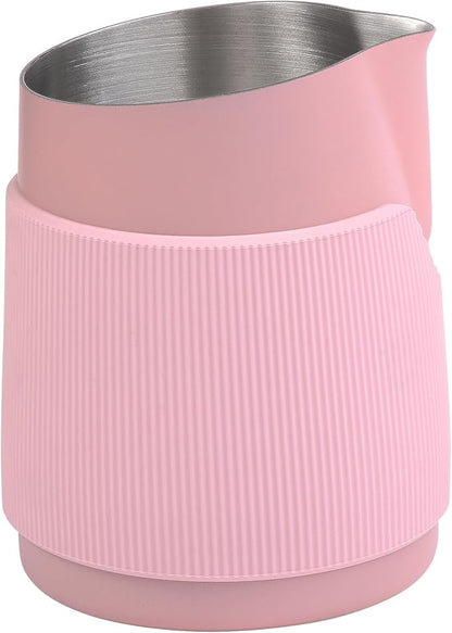 Normcore Handleless Milk Frothing Jug, Milk Pitcher 15.2 oz, Milk Frother Steamer Cup Stainless Steel Espresso Cup, Round Spout, Pink, 450 ml
