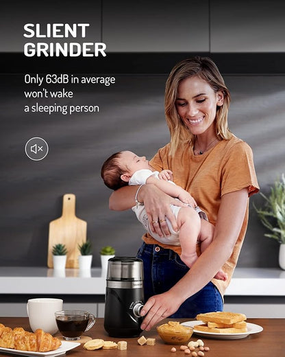 SHARDOR Electric Super Silent Blade Coffee Grinder, Timed Grind Control Rotary Knob, Adjustable Coarse to Fine for Coffee Beans, Spices & Herbs, with 2 Removable Stainless Steel Bowl, Black