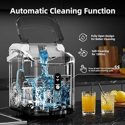 Antarctic Star Nugget Ice Maker Countertop with Soft Chewable Ice, Portable Sonic Ice Maker with Basket and Scoop, Removable Top Cover, Auto-Cleaning for Home/Party/RV/Camping