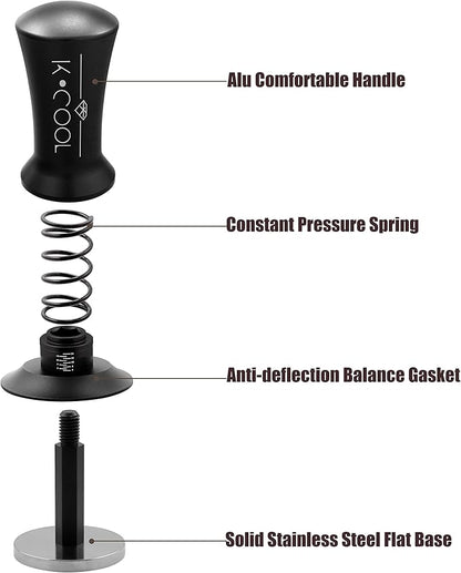 K COOL 51mm Coffee Espresso Tamper, Premium Barista Tools, Calibrated Spring Tamper, 100% Stainless Steel Flat Base Tamper with Scale Mark for Espresso Machine (Black)