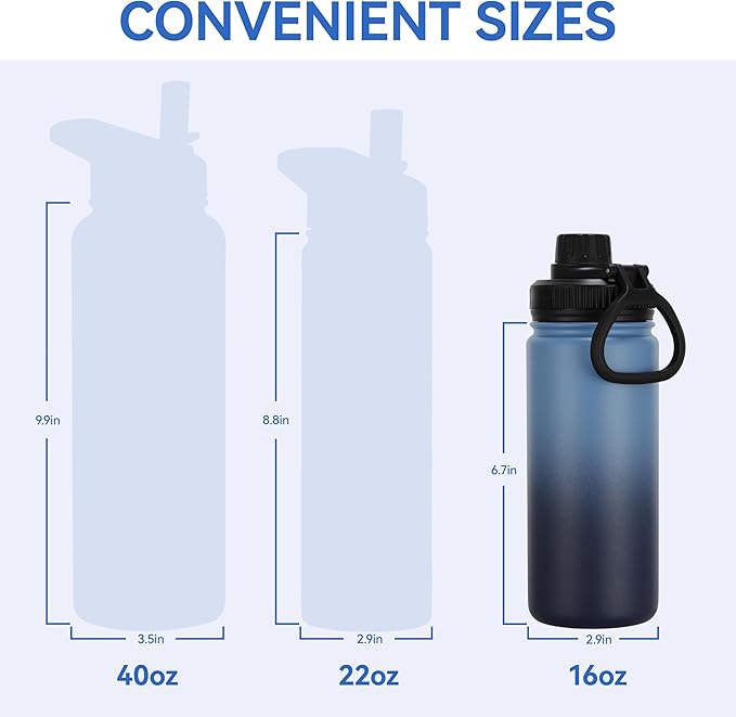 DOMICARE 16 oz Kids Water Bottle for School Stainless Steel Double Wall Vacuum Insulated Water Bottle with Straw lids & Spout Lid, Leakproof BPA Free (Blue/Navy,1)