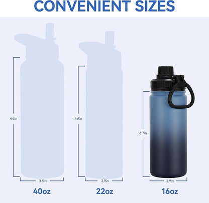 DOMICARE 16 oz Kids Water Bottle for School Stainless Steel Double Wall Vacuum Insulated Water Bottle with Straw lids & Spout Lid, Leakproof BPA Free (Blue/Navy,8)
