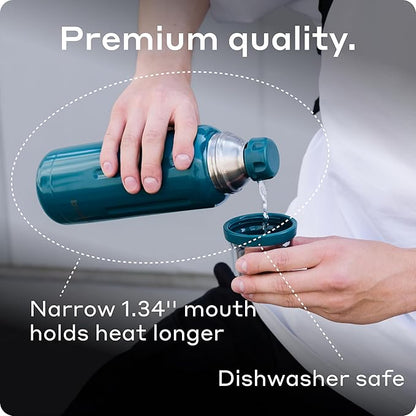 BOBBER 26 oz Stainless Steel Thermos for Hot Tea, Coffee, and Cold Drinks – BPA-Free, Dishwasher Safe Vacuum Insulated Water Bottle – Keeps Drinks Hot for 36 Hours (Deep Teal)