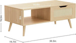Load image into Gallery viewer, Oak Rattan Coffee Table, Mid Century Modern with Drawer &amp; Shelf, 39'' Wooden Boho Coffee Table for Living Room