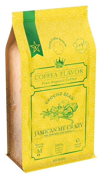 Flavored Ground Coffee – Jamaican Me Crazy (Caramel and Vanilla), 100% Arabica, Single Origin, Medium Roast, USDA Organic, Naturally Flavored – by Coffea Flavor