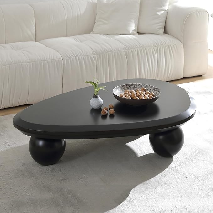 Cute Cloud Coffee Table, Modern Coffee Tables for Living Room, Easy Assembly, Round Edge Irregular Tea Table End Table, Funky Contemporary Low Coffee Table for Bedroom (Black Oval, L41)
