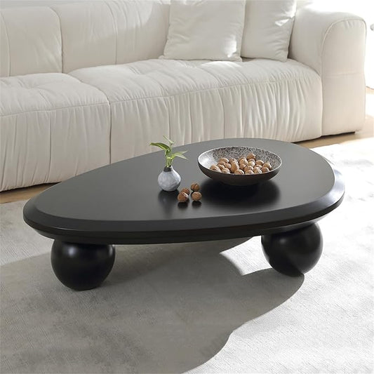 Cute Cloud Coffee Table, Modern Coffee Tables for Living Room, Easy Assembly, Round Edge Irregular Tea Table End Table, Funky Contemporary Low Coffee Table for Bedroom (Black Oval, L41)