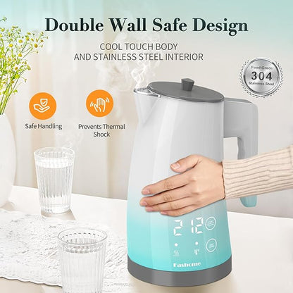 Electric Kettle Temperature Control, 304 Stainless Steel Interior, BPA-Free, 1.25L Hot Water Boiler, 1200W Kettle with Auto Shut-Off, Cordless Base (Blue Gradient)