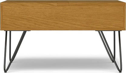 SIMPLIHOME Hunter Lift Top Coffee Table - 32 inch Wide Oak Veneer and Metal Industrial Square Lift Top Cocktail Table in Oak, Living Room Table with Dual Lift Tops, Hidden Storage and Hairpin Legs