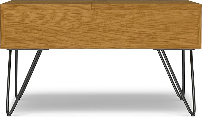 SIMPLIHOME Hunter Lift Top Coffee Table - 32 inch Wide Oak Veneer and Metal Industrial Square Lift Top Cocktail Table in Oak, Living Room Table with Dual Lift Tops, Hidden Storage and Hairpin Legs
