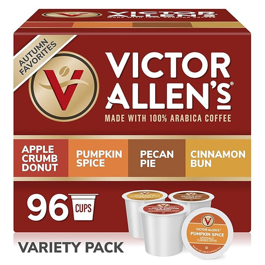 Victor Allen's Coffee Autumn Favorites Coffee Variety Pack (Apple Crumb Donut, Pumpkin Spice, Pecan Pie, Cinnamon Bun), 96 Count, Single Serve Coffee Pods for Keurig K-Cup Brewers