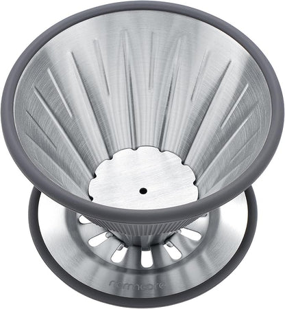 Normcore 2-in-1 Pour Over Coffee Dripper, 1-4 Cups Metal Coffee Dripper, Use V60 and Wave Filter Paper Coffee Maker, 304 Stainless Steel, Silver