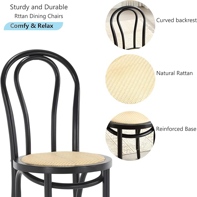 Kmax Vintage Dining Chairs Set of 6, Thonet Soild Wood Rattan Dining Room Chairs Armless French Country Kitchen Chairs for Wedding Hotel Dessert Shop Cafe Business, Black