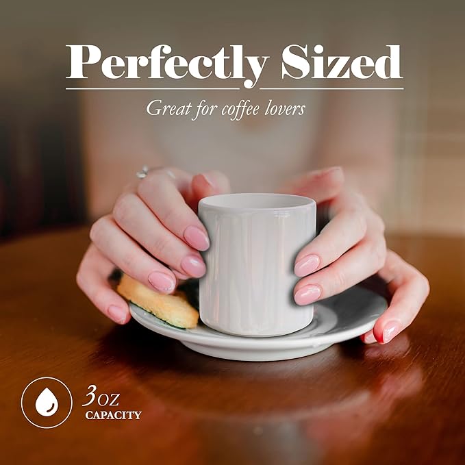 American Atelier Ceramic Mini Espresso Cups Set of 4, 3oz - Stackable Tiny Mugs for Small Shots of Coffee with Metal Stand - Use Demitasse Espresso Mug Racks for Any Kitchen or Café (Pearlized)