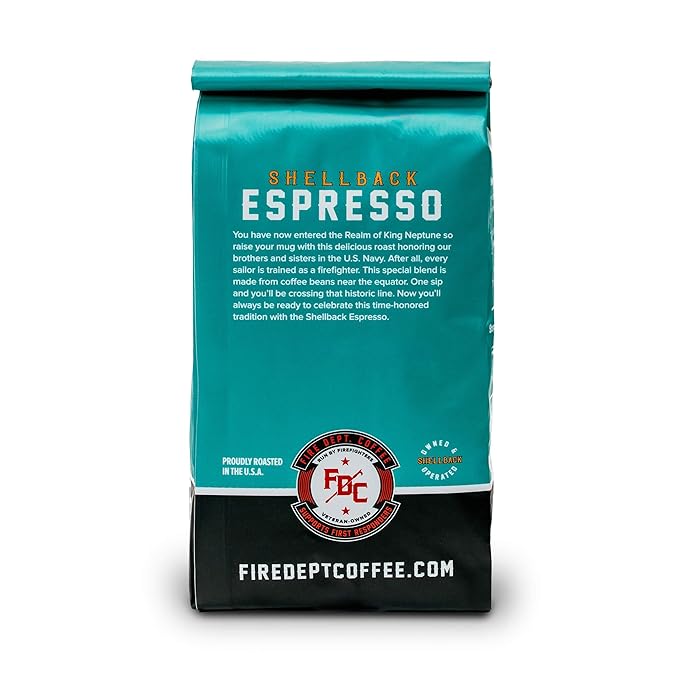 Fire Department Coffee - Gives Back to Firefighters - Bold & Smooth Shellback Espresso Coffee Beans - Roasted in the USA - Veteran Owned - 12 oz