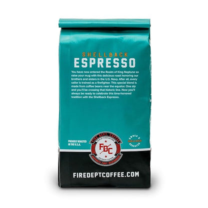 Fire Department Coffee - Gives Back to Firefighters - Bold & Smooth Shellback Espresso Coffee Beans - Roasted in the USA - Veteran Owned - 12 oz