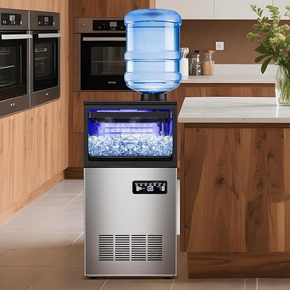 Commercial Ice Maker Machine, 110Lbs/24H, 30Lbs Storage, 36Pcs Clear Ice Cubes in 10-15Mins, Stainless Steel Under Counter or Freestanding Ice Machine - 2 Water Inlet Modes, for Home Party Office