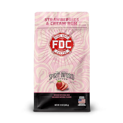 Fire Department Coffee - Gives Back to Firefighters - Strawberries & Cream Rum Infused Ground Coffee - Medium Roast - Non-Alcoholic - Roasted in the USA - Veteran Owned - 12 oz