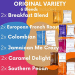 Load image into Gallery viewer, Ground Coffee | Gift Set Sampler Pack Variety Medium, Dark, &amp; Flavored Roast Low Acid Mold Free Pouches | Gourmet Bulk Packets | Highest Rated Individual Premeasured Powder Bags for 12 Cup Drip Maker