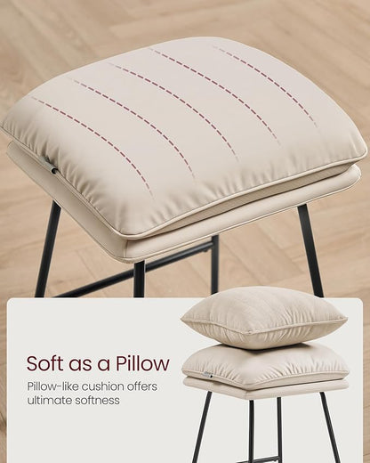 VASAGLE Bar Stools Set of 2, Counter Height Bar Stools, Leather Counter Stools Barstools with Soft Cushion and Metal Sled Legs, 25.6 Inches Bar Height Bar Chairs for Kitchen Island, Cappuccino Beige