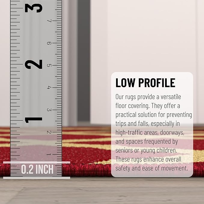 Ottomanson 5' x 6'6" Rugs for Living Room Trellis Area Rug for Bedroom - Non Slip Durable Large Floor Carpet for High Traffic Areas - Indoor Rug for Dining Room Kitchen Kids Playroom, Red