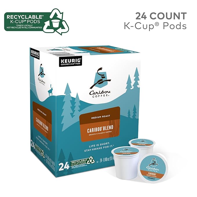 Caribou Coffee Keurig Single-Serve K-Cup Pods, Caribou Blend Medium Roast Coffee, 24 Count
