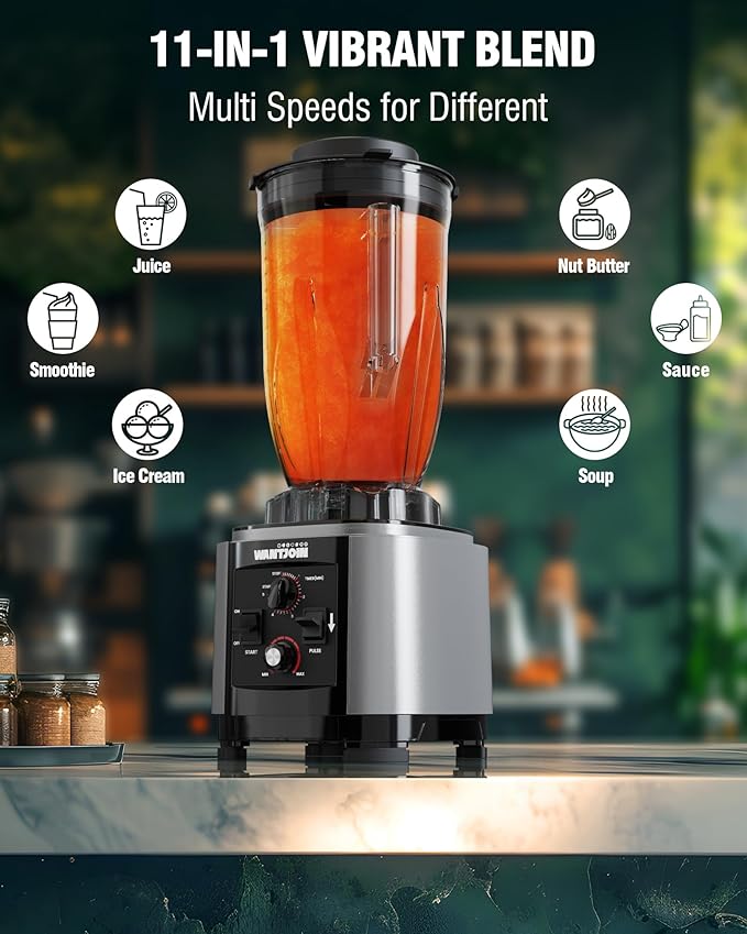 WantJoin Commercial Blender - 200Oz Extra Large Capacity Professional Blender Heavy Duty w/Pure Copper Motor, Dishwasher Safe, 6-Blade Combo, 26000 RPM, Multi Speeds, Smoothie Blenders for Juice