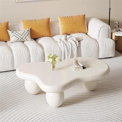 Cloud Coffee Table Modern Cute Coffee Tables Irregular Simple Tea/Center Table for Small Space End Table for Living Room, Home Office, Indoor (White A Cloud 47" Wx35.4 Dx15.3 H)