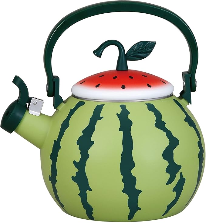 UPware Enamel on Steel Whistling Tea Kettle, Stovetop Teakettle (1.6 Quart, Watermelon)