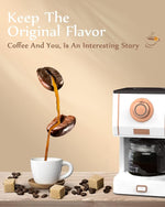 Load image into Gallery viewer, Amaste Retro Style Coffee Machine with 25 Oz Glass Coffee Pot, Reusable Coffee Filter &amp; Three Brewing Modes, 30minute-warm-keeping, Elegant White with Rose Gold