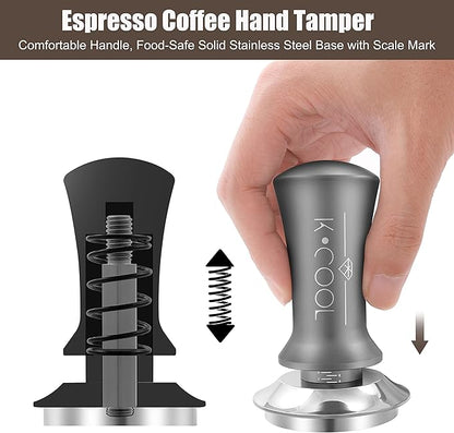 K COOL 51mm Coffee Espresso Tamper, Premium Barista Tools, Calibrated Spring Tamper, 100% Stainless Steel Flat Base Tamper with Scale Mark for Espresso Machine (Silver)