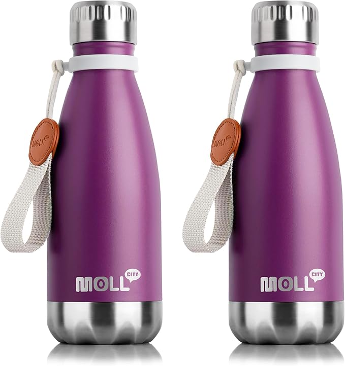 12 oz Water Bottle-Stainless Steel Vacuum Insulated Water Bottle for Kids School | Cola Shape Sports Leak Proof Water Flask with Carry Rope, Dark Purple