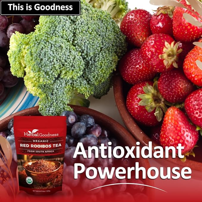 Organic Rooibos Tea - Caffeine-Free Tea Rich in Antioxidants, Herbal Tea Bags, USDA Organic, Non-GMO, Premium Red Rooibos Tea from South Africa - 8oz Pouch by Herbal Goodness