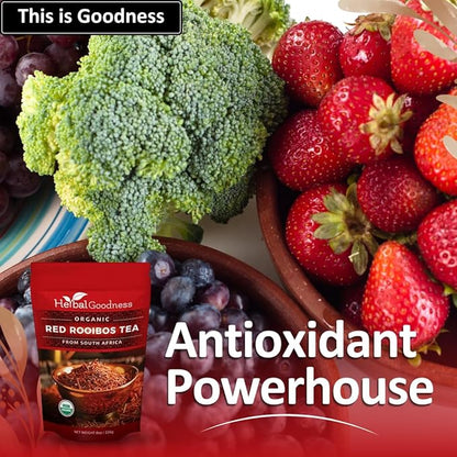 Organic Rooibos Tea - Caffeine-Free Tea Rich in Antioxidants, Herbal Tea Bags, USDA Organic, Non-GMO, Premium Red Rooibos Tea from South Africa - 8oz Pouch by Herbal Goodness