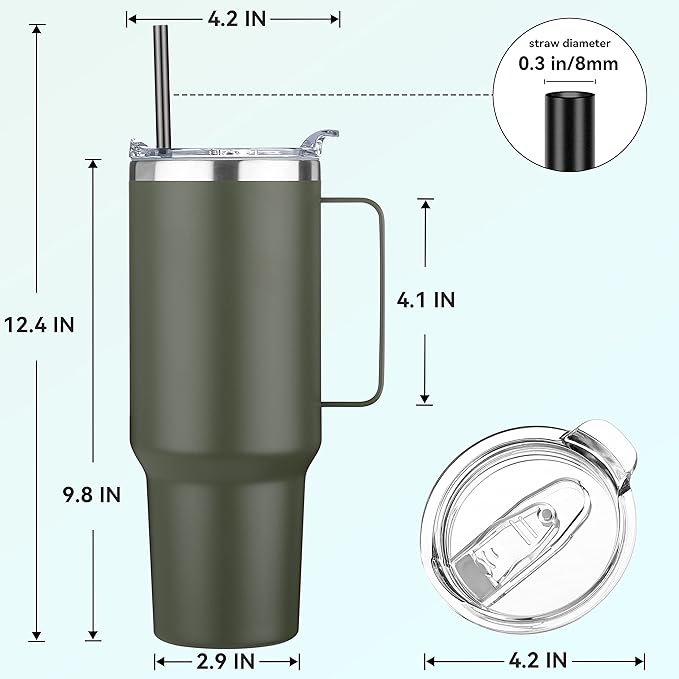 HASLE OUTFITTERS 40 oz Stainless Steel Tumbler with Handle, Vacuum Insulated Tumblers Bulk, Reusable Double Wall Travel Coffee Mug, Durable Powder Coated Water Bottle(Army Green, 1)