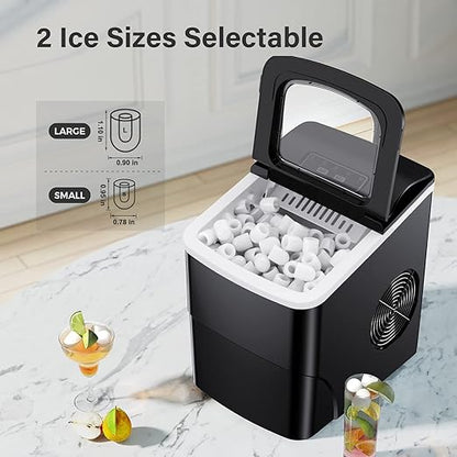 Counter top Ice Maker Machine, 26Lbs/24H Self-Cleaning Ice Makers Countertop, 9 Cubes Ready in 6mins Portable Ice Cube Maker with Ice Scoop Basket, Hook for Home Camping Party (Black)