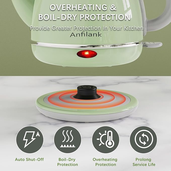 Electric Gooseneck Kettle, 1L 1500WFast Boil, 100% Stainless Steel BPA Free Pour-Over Coffee & Tea Kettle,Water Boiler with Auto Shut & Boil-Dry Protectio,Green