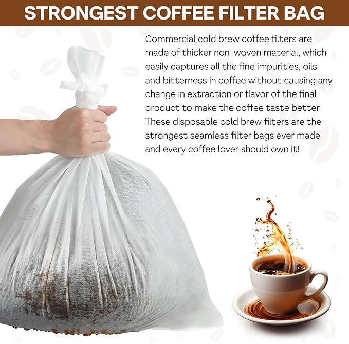 50Pcs Commercial Cold Brew Coffee Filters for 5 Gallon Buckets, 20" X 20" Disposable Coffee Filters with Drawstring for Brew Up To 5 LBS Coffee