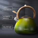 Load image into Gallery viewer, MARSKITOP Whistling Tea Kettle for Stove Top, 2.6 Quart Teapot for Stovetop, Stainless Steel Tea Pot for Stove with Wood Pattern Handle, Light Green