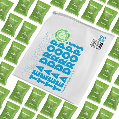 Tea Drops 30 Bulk Pack Organic Peppermint Bagless Tea - Loose Leaf, Lightly Sweetened, On-The-Go. Plastic-Free - Iced or Hot Tea