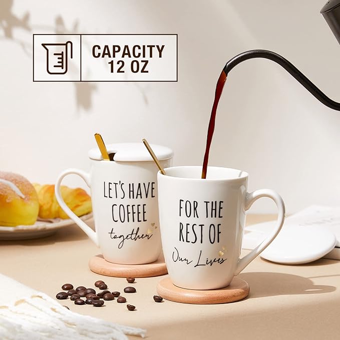 AW BRIDAL Ceramic Engagement Gifts For Couples Newly Engaged Unique Coffee Mugs Set Of 2, 12 Oz| Bachelorette Bridal Shower Gift For Bride, Anniversary Wedding Gifts For Couple Housewarming Gift Ideas