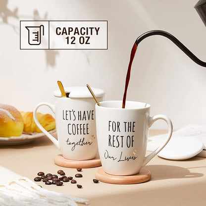 AW BRIDAL Ceramic Engagement Gifts For Couples Newly Engaged Unique Coffee Mugs Set Of 2, 12 Oz| Bachelorette Bridal Shower Gift For Bride, Anniversary Wedding Gifts For Couple Housewarming Gift Ideas